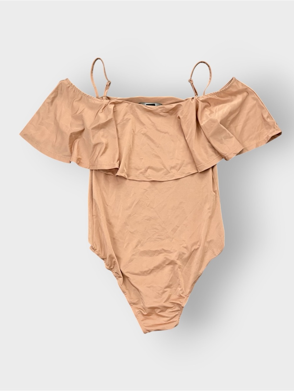 Forever 21 Peach Nude Off the Shoulder Ruffle Bodysuit - Stretchy - Picture 3 of 3
